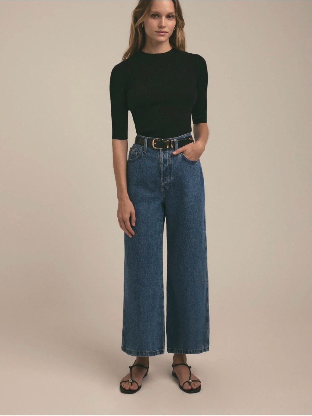 Favorite Daughter High-Rise Wide-Leg Jeans in Dark Blue